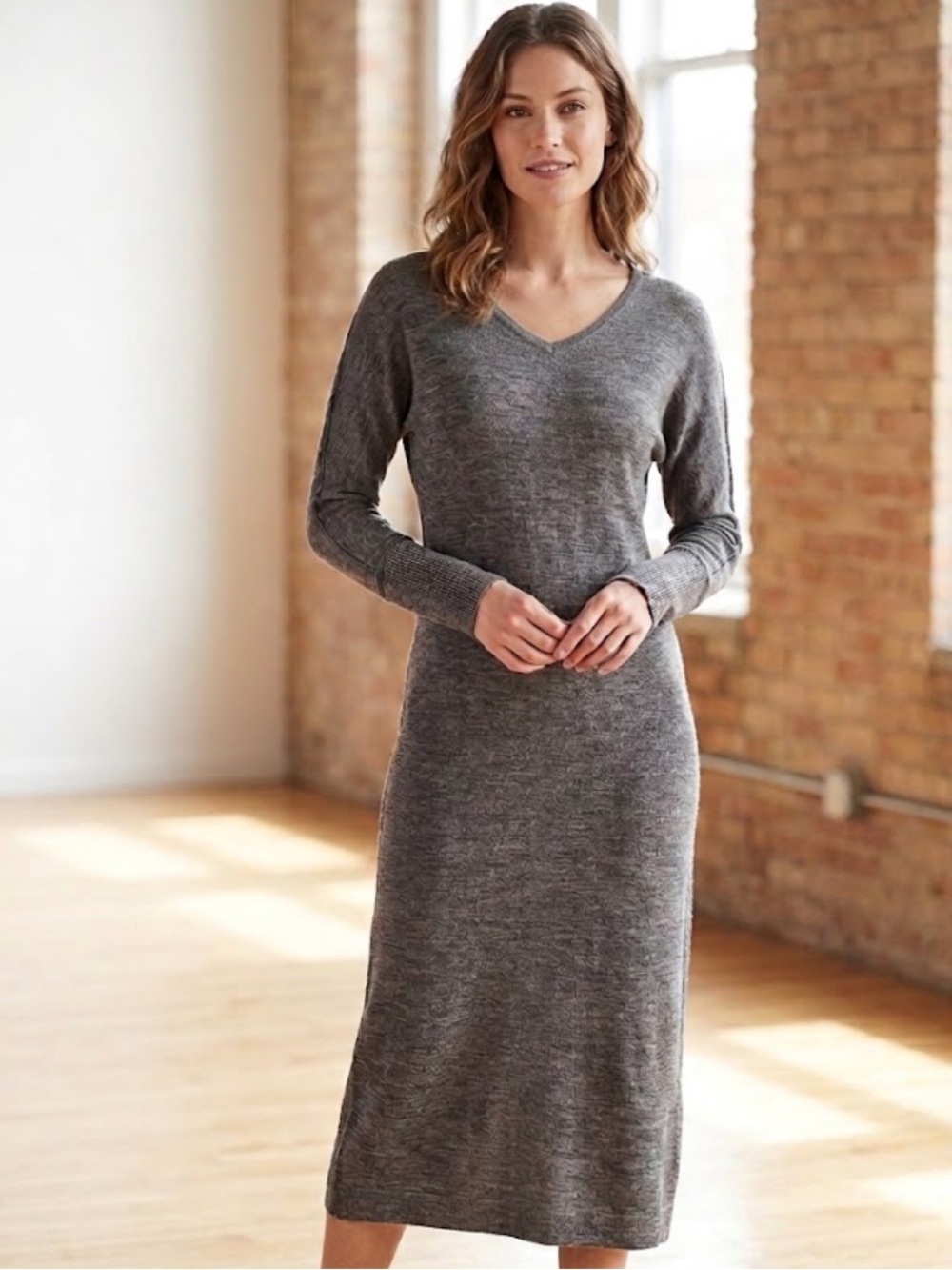 Peruvian Connections Grey Alpaca & Silk Dress Size S
